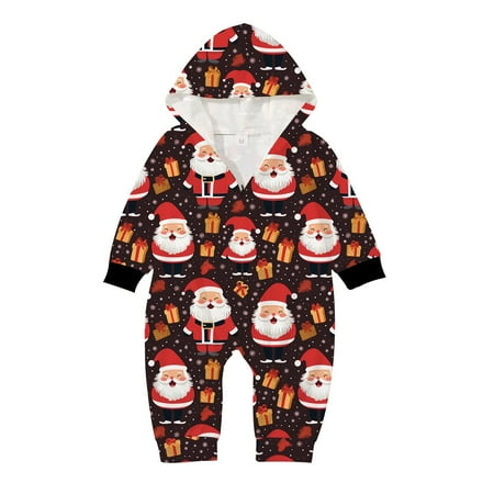 

Family Christmas Pajamas Matching Sets Festival Conjoined Printed Hooded Zipper Jumpsuit Leisurewear Baby s Family Matching Outfits Red 0-3 Months