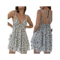 thumbnail image 1 of KelaJuan Women Summer  Dress Floral Print V-Neck Frills Sleeveless Tie-Up Backless Party Cami Dress, 1 of 7