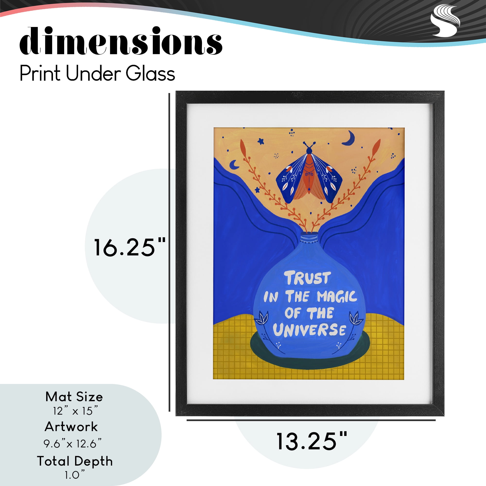 Trust In Magic Of Universe Black Framed Print Under Glass, design by Nabeela Rumi