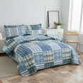 thumbnail image 6 of Beartech Quilt Set Queen Size Blue Stripe Plaid Bedspread Coverlet Patchwork Microfiber Bedding Lightweight Reversible Set, 6 of 7