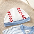 thumbnail image 5 of SonxaHe Newborn Boys Outfits Cartoon Short Sleeve Striped Romper Shorts Hat Baby Soft Loose Cozy Outerwear Outfits,3-Piece White,Sized 6-12 M, 5 of 6