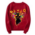 thumbnail image 4 of Womens Fashion Autumn And Winter Cat And Sunflower Printed Round Neck Long Sleeve Casual Sports Loose Sweatshirt (1) Jacket Active Wear Women Apparel Full Zip Women's Hoodies Cute Baggy Sweatshirt, 4 of 4