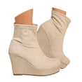 thumbnail image 3 of Wovix Women's Ankle Boots Wedge Booties Ankle Heels Boots Bow Knot Stacked Heeled Winter Dress Shoes Trendy Streetwear Dress Shoes Beige 36, 3 of 7