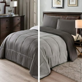 Exclusivo Mezcla Lightweight Reversible 2-Piece Comforter Set for All Seasons, Down Alternative Comforter with 1 Pillow Sham, Twin Size, Grey