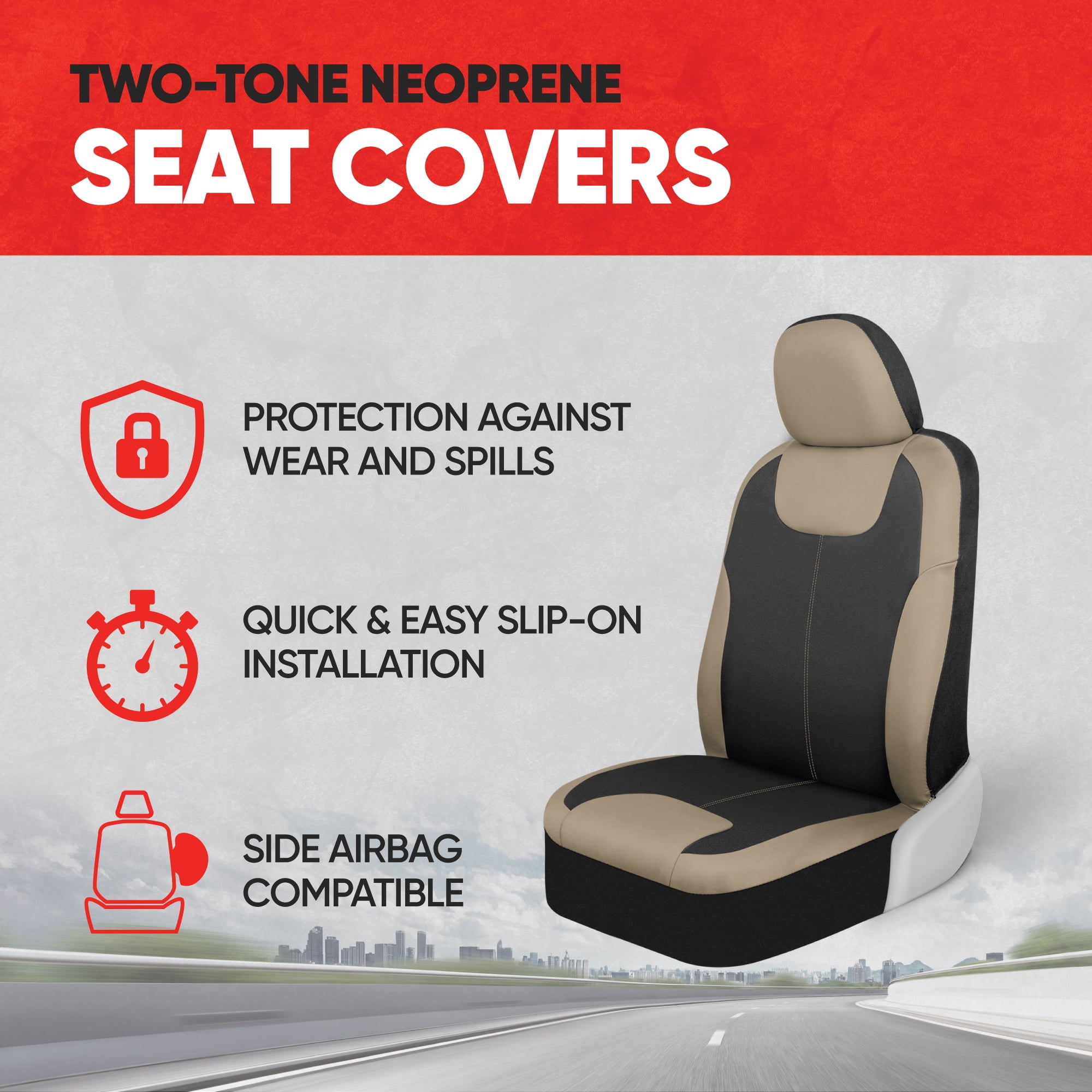 Motor Trend Premium Waterpoof Car Seat Covers for Front Seats, Beige - Universal Fit Car Truck Van SUV