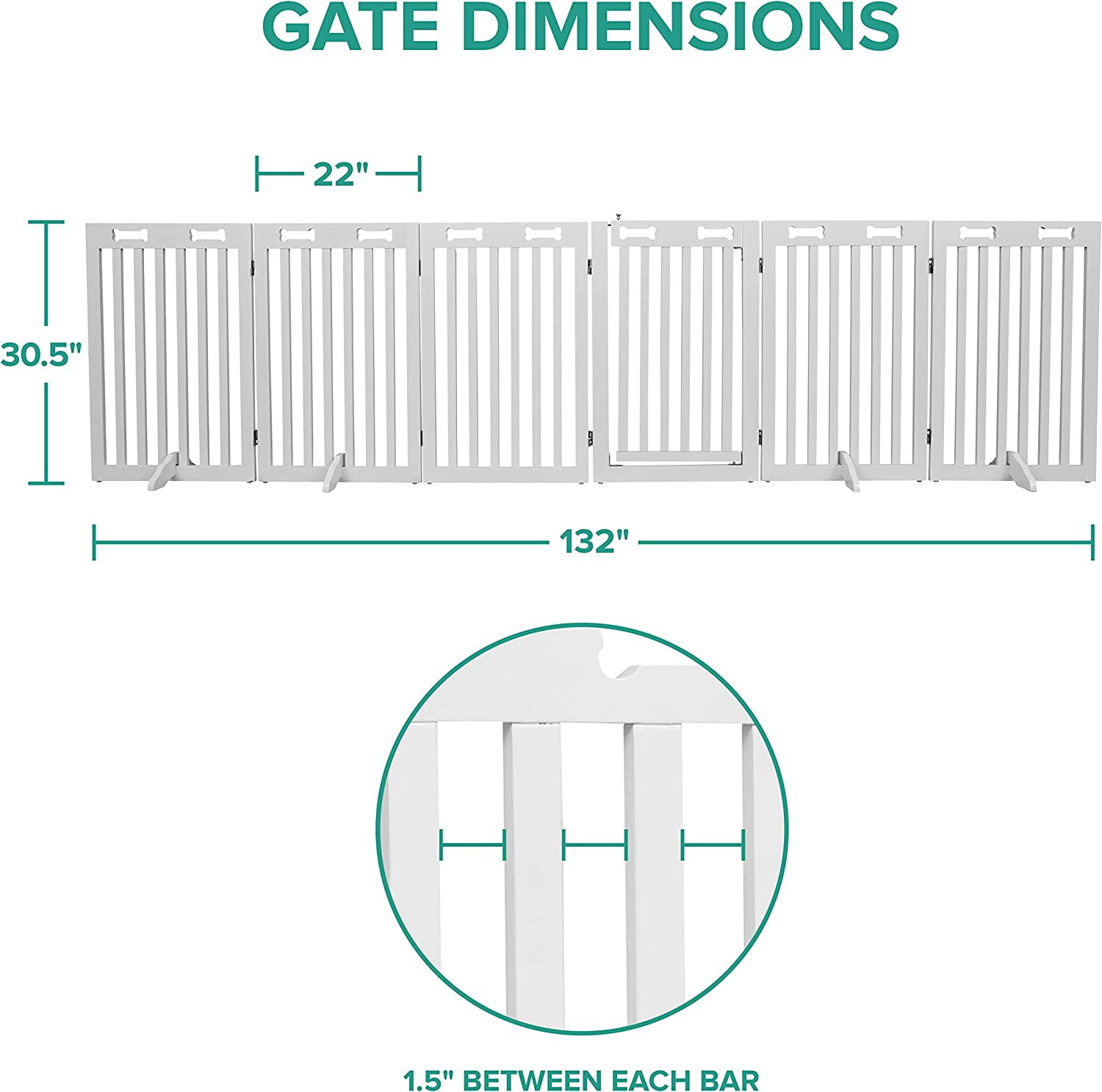 Arf Pets Freestanding Dog Gate, Wooden 6-Panel Pet Fence with Door, Foldable, 120 x 31.5 in