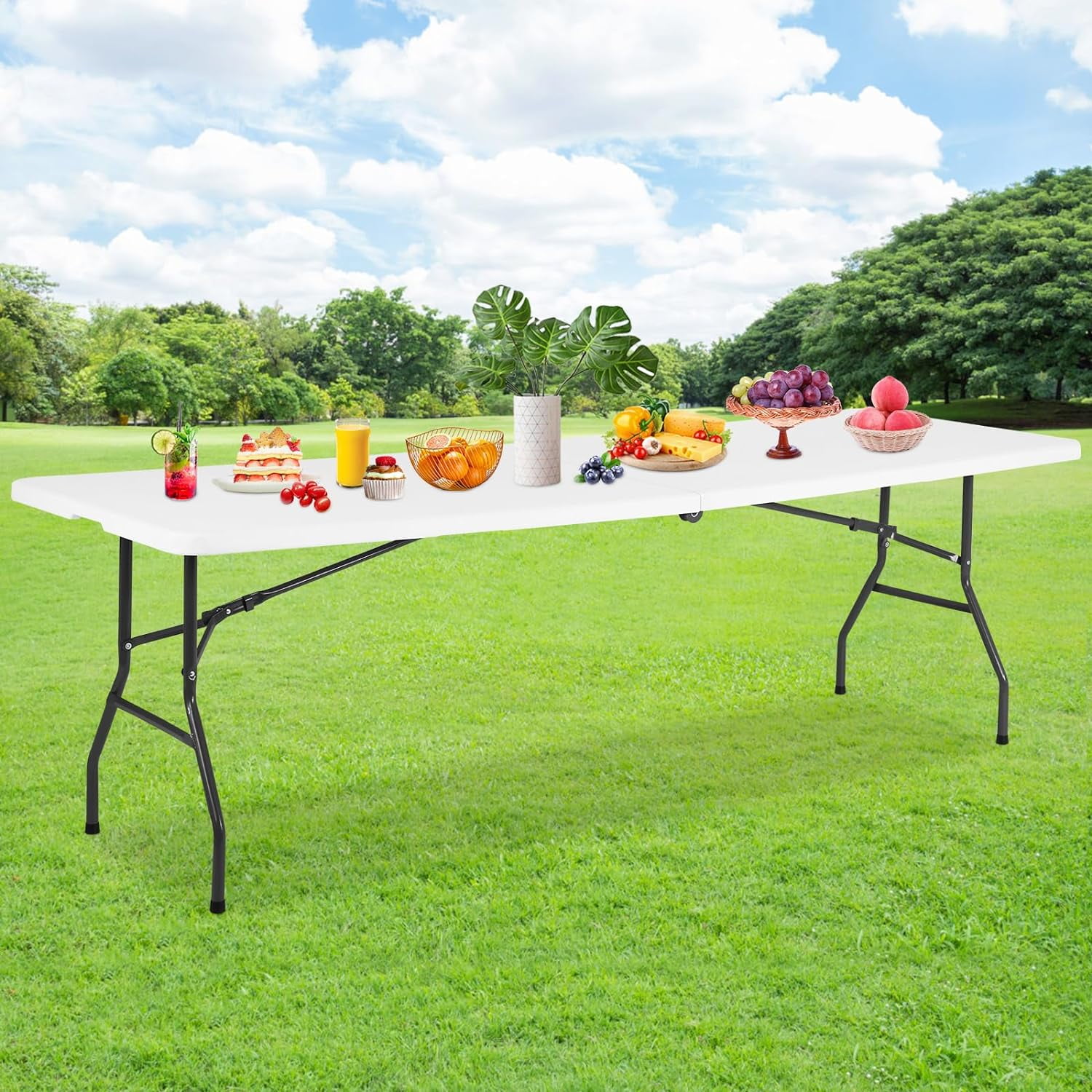 Dkelincs 8ft Portable Plastic Folding Table Indoor Outdoor Camping Table with Carrying Handle for Picnic Party White Walmart Business Supplies