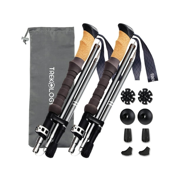 TREKOLOGY Bastones de senderismo nórdicos plegables – Mango de corcho, 2 bastones plegables ultraligeros, bastones de senderismo, bastones de senderismo plegables de aluminio ligeros para personas may
