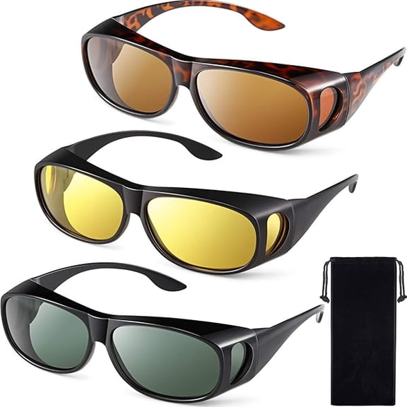 ZLCB 3Pcs Fit Over Sunglasses Men Women Polarized Lens Wrap Over Glasses Driving Sport Oversize Eyeglasses