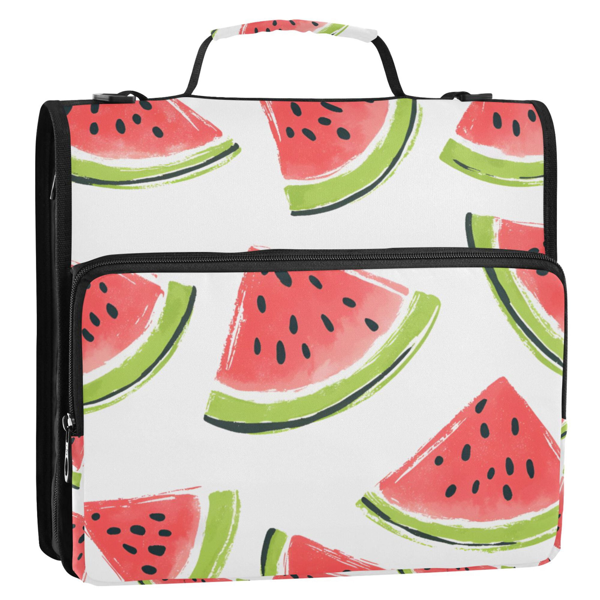 FORMRS Zipper Binder with Shoulder Strap 2-inch Ring 500 Sheet Capacity File Bag, Cartoon Watermelon