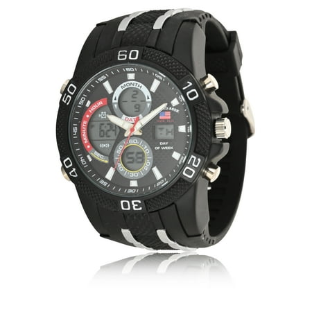 U.S. Polo Assn. Adult Male Sport Watch Analog and Digital with Black and Silver Link (US9724WM)
