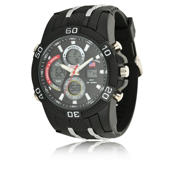 U.S. Polo Assn. Adult Male Sport Watch Analog and Digital with Black and Silver Link (US9724WM)