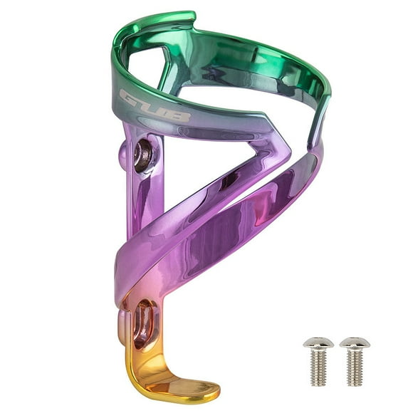 GUB GUB 06 Gradient Color Bike Water Bottle Holder - Lightweight Fiberglass & Nylon, Vacuum Electroplated, Green-Purple-Gold, 65-75mm Compatible