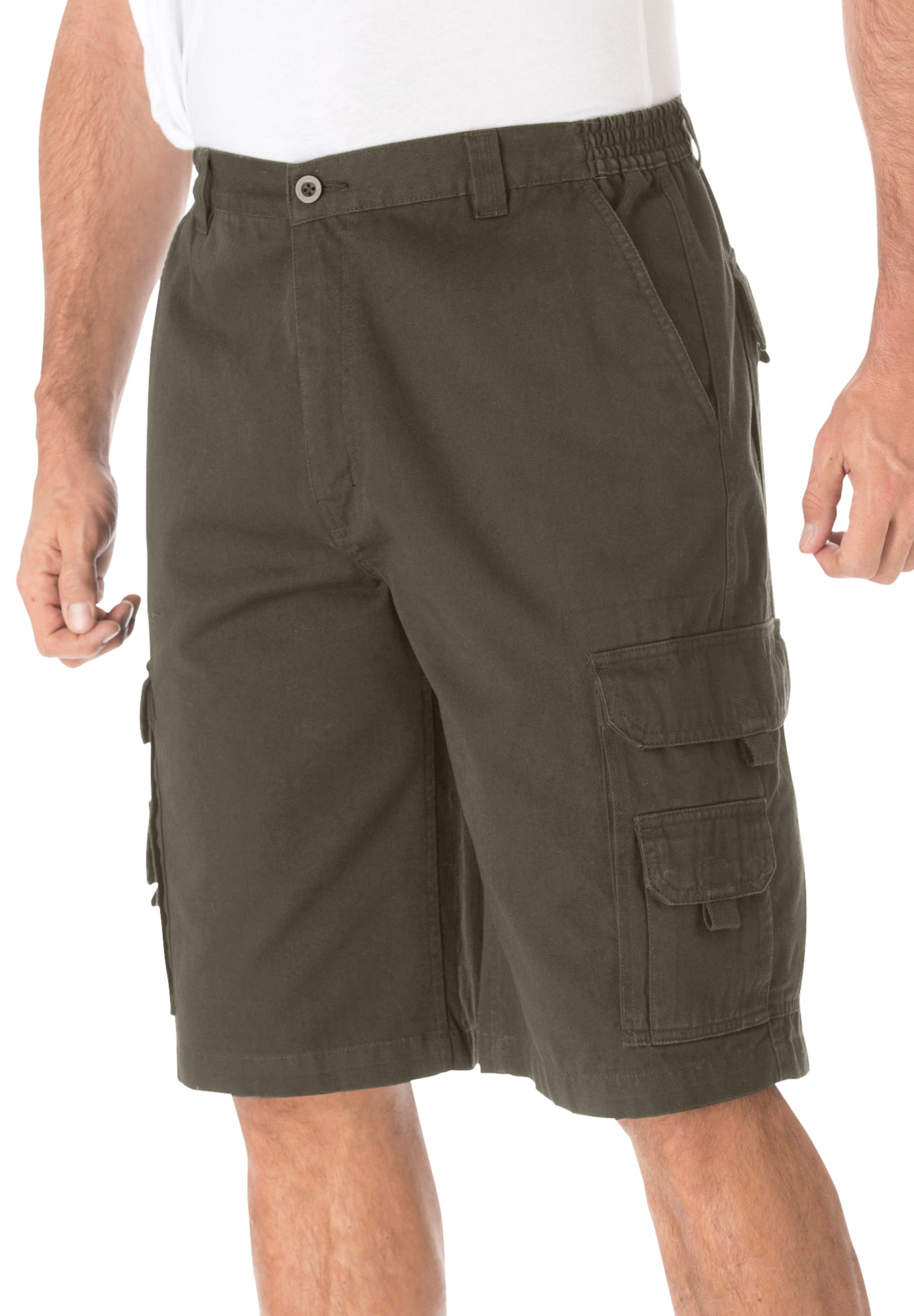 Greatrees Mens Big & Tall Elastic Waist Fleece Cargo Shorts 
