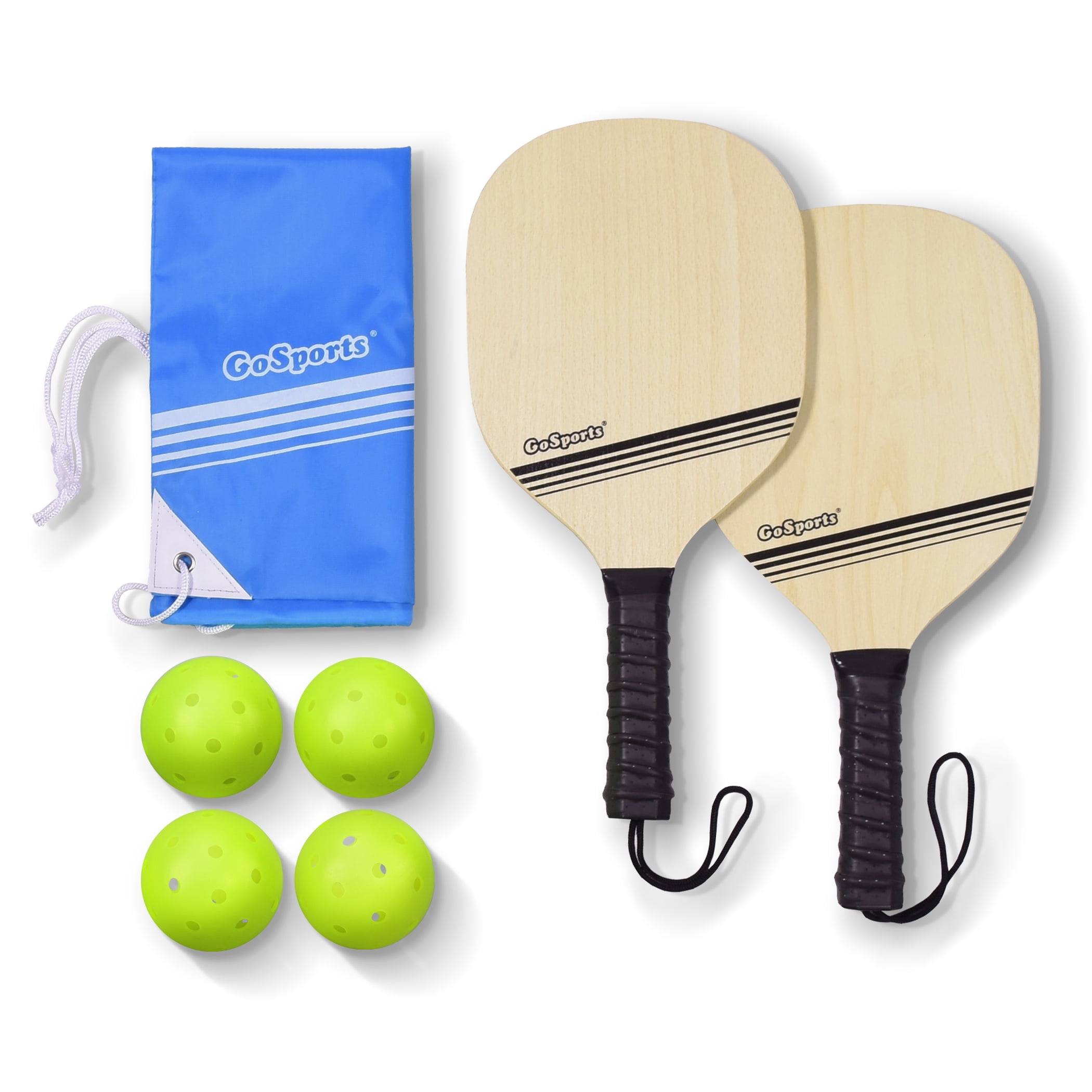 GoSports Wood Pickle Ball Starter Set - Includes Paddles, Balls & Tote