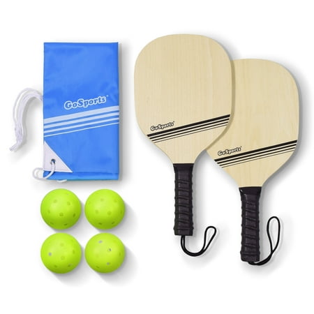 GoSports Wood Pickle Ball Starter Set - Includes Paddles, Balls & Tote