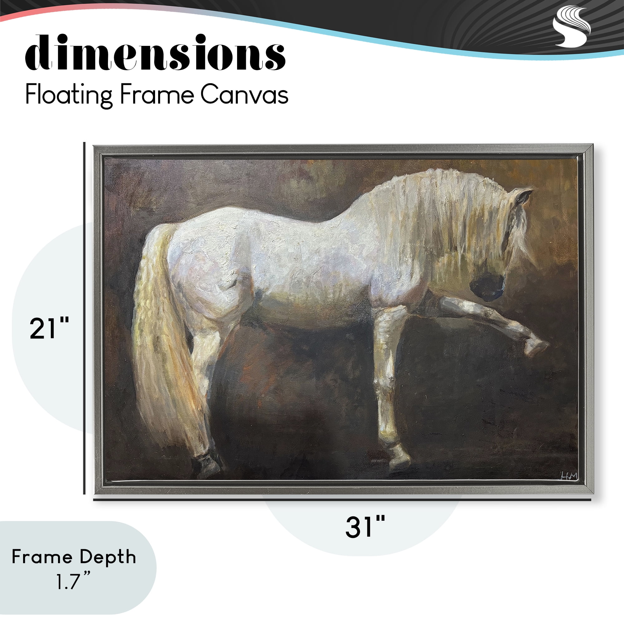 Stupell Industries Elegant White Stallion in Motion Gray Framed Floater Canvas Wall Art, design by Hilary McCarthy