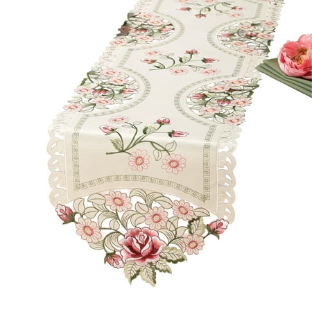 

Collections Etc Embroidered Rose Decorative Table Linens Cream/Red