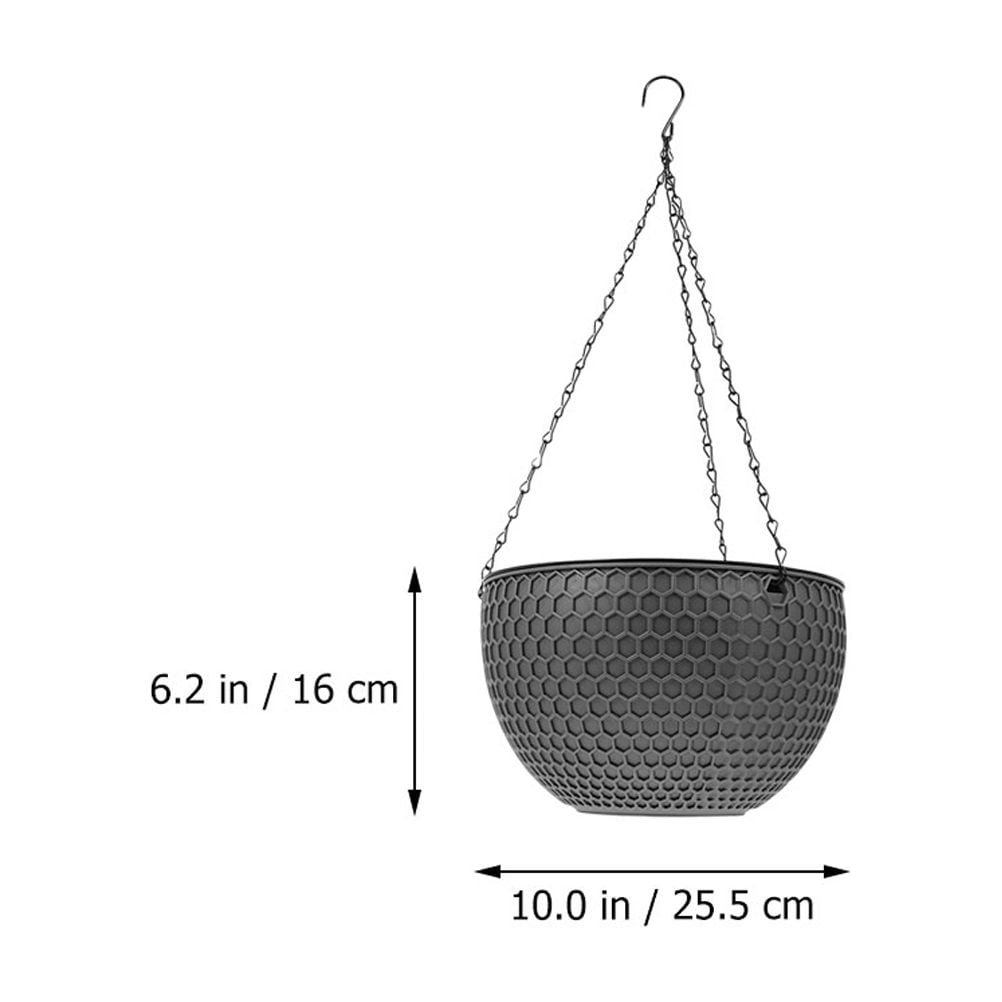 IBASETOY 2Pcs Dark Grey Plastic Round Hanging Planter Basket with Hook for Indoor Outdoor Succulent Display