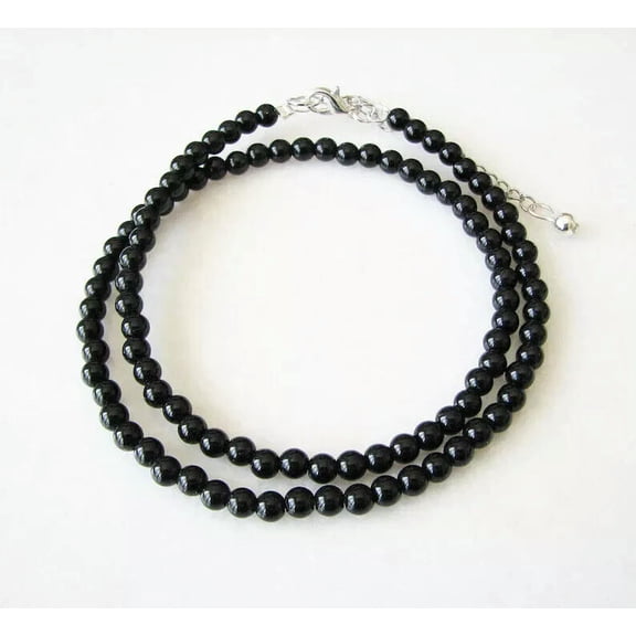 K-KED Natural Black Tourmaline 6mm Smooth Round Gemstone Beads 18" Handmade Necklace