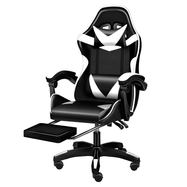 RagaBasics, Silla Gamer de Alta Calidad y Comfort, Silla de Ofina con Base Giratoria, Ruedas, Reposa Brazos, Reposa Pies y Respaldo Reclinable para la Mejor Posicion. (Blanco)