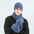 thumbnail image 2 of PMVFHDE Couples Winter Thickened Warm Scarf Hat Gloves Set Solid Color Ribbed Knit Wool Cap Neck Warmer Three-Piece Warm Set Blue, 2 of 4