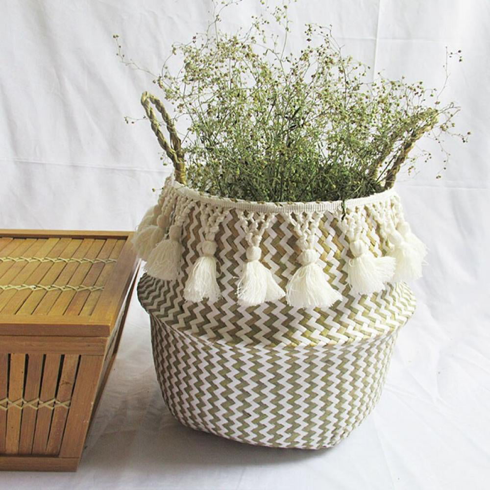 Seagrass Wicker Basket Wicker Basket Flower Pot Folding Basket Dirty Basket Storage for Home Garden Wedding Wall Decoration Bathrooms & Bedrooms Handmade Woven Hanging Basket 
