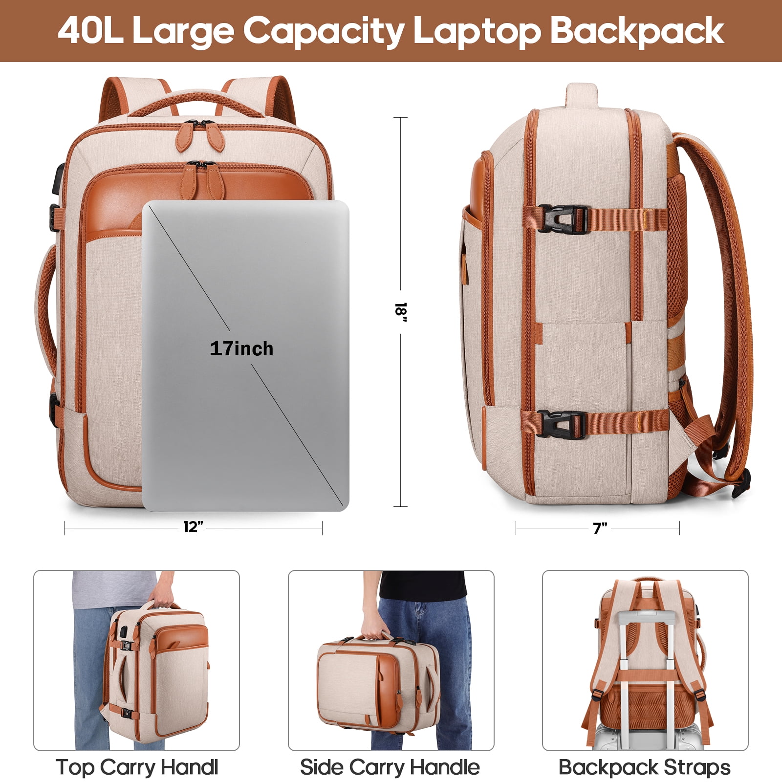 UKEIN Travel Backpack for Men & Women Carry On Backpack Flight Approved 40L Waterproof Anti-Theft Personal Item Backpack with Packing Cubes and Shoe Pocket