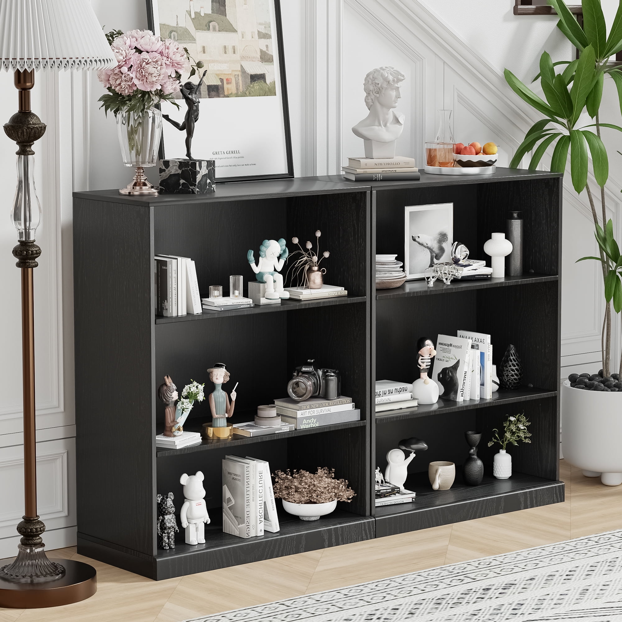 MAYEERTY 3-Shelf 16*31*41"Black Wood Grain Bookcase with Adjustable Shelves, Durable Storage for Home or Office