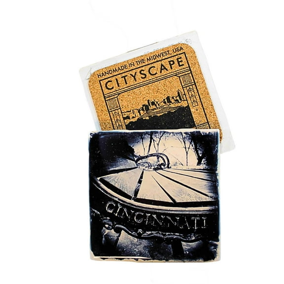 Cityscape Tiles Cincinnati Park Bench - One Coaster 4.25 Inch, Ceramic - Ohio Wrought Iron Cintiparkbench