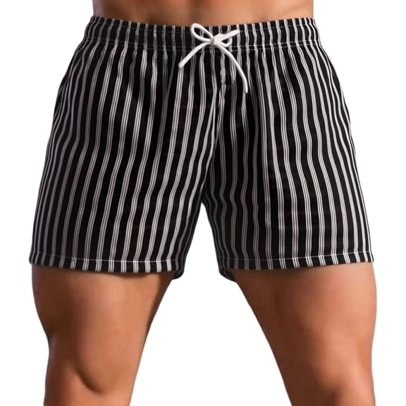 Swim Shorts Men Striped Elastic Drawstring Waist 3" Summer Casual Beach Short Pants Fathers Gifts