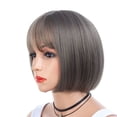 thumbnail image 5 of Desertasis human hair wig with bangs air bangs bob hairstyle wigs Women End Fashion Short Party Cosplay Bob Wigs Black Fiber for Full wig, 5 of 8