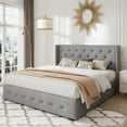 thumbnail image 4 of Allewie Full Size Lift Up Platform Storage Bed Frame with Button Tufted Wingback Headboard, Light Grey, 4 of 12