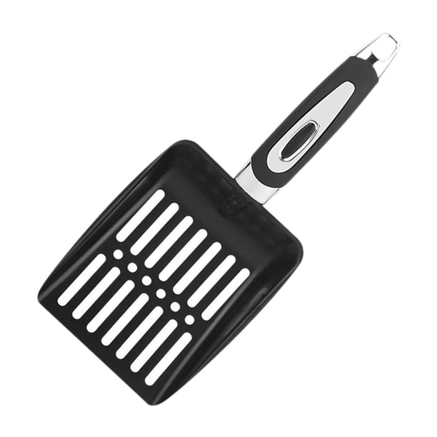 Palas de arena para gatos, caja de arena, pala portátil resistente, cuchara hueca, palas de limpieza para mascotas, pala para gatos, conejos y conejos Negro
