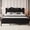 Black, variant on Leather Full Size Bed Frame with Fast Charging Station,Full Metal Platform Beds with Upholstered Headboard & Footboard,12" Underbed Storage Space,Easy Assembly,Noise-Free,Black