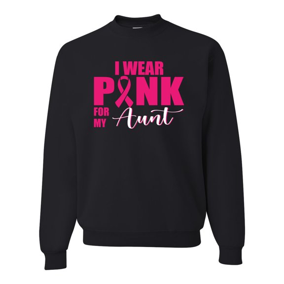 I Wear Pink for My Aunt Survivor Awareness Unisex Crewneck Graphic Sweatshirt, Black, Small