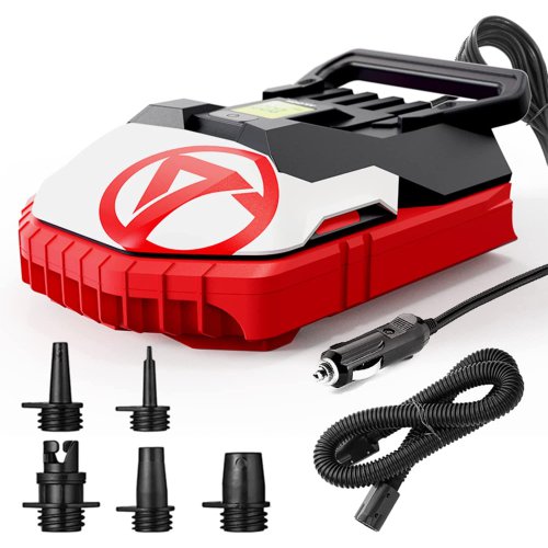 Electric Paddle Board Pump UP TO 20PSI Electric Air Pump for Inflation and Deflation W/ Auto-Off Feature, 12V DC Car W/ 5 Nozzles for Paddle Board, Mattress, Boat & Pool