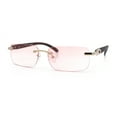 thumbnail image 5 of Rimless Luxury Narrow Rectangle Woodbuff Arm Fashion Sunglasses Gold Brown - Pink, 5 of 8