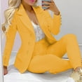 thumbnail image 3 of Sarkoyar 2 Pcs/Set Lady Business Suit Turn-down Collar Solid Color High Waist Single-breasted Ankle-banded Pants suit for Work, 3 of 8