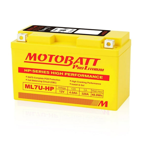 ML7U-HP Motobatt 320 CA 4 AH LifePo4 Lithium Battery Replaces Yuasa YB7B-BS,YT7B4