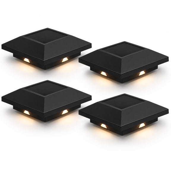 Westinghouse 4-Pack LED Solar Outdoor Post Cap Lights,4 x 4 in Black Fence Caps Light Waterproof, Wood & Vinyl Post Top Lighting for Deck Railing Porch Outside