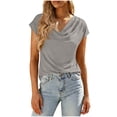 thumbnail image 2 of Htigea Women's Short Sleeve Tops Summer Cowl Neck Business Shirts Solid Color Office Work Dressy Blouses Gray S, 2 of 8