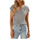 thumbnail image 2 of Tops de Manga Larga de Mujer Casual Draped Cuello de Vaca con Mangas Cortas Y Tejido Elástico Suave, Blusa de Poliéster Relajada para Primavera Verano Diario, 2 of 9
