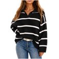 thumbnail image 2 of Sweater For Women Oversized V Neck Striped Sweater Pullover Color Block Polo Collar Long Sleeve Knit Cozy 2026 Fall Winter Streetwear Tops M, 2 of 7