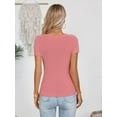 thumbnail image 5 of Women's Summer Scoop Neck Short Sleeve T-Shirts Ribbed Knit Slim Fitted Casual Basic Top, 5 of 6