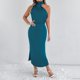 thumbnail image 5 of Vestido sin mangas con cuello alto y hombros descubiertos para mujer - Elegante conjunto informal para fiesta - Prenda versátil para primavera y otoño - Tallas XS-XL, 5 of 8