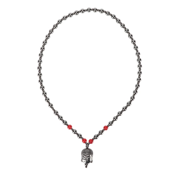 Collar con colgante de piedra curativa de terahercios que promueve la circulación y cuentas de cuerda elástica.