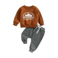 thumbnail image 1 of ZAXARRA Baby Boys Pants Set, Long Sleeve Crew Neck Letters Pumpkin Print Sweatshirt with Sweatpants Halloween Clothes, 1 of 7