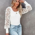 thumbnail image 5 of Jewelreauty Womens Lace Long Sleeve Tops Solid Color Patchwork Crewneck T-Shirts Casual Slim Fitting Tops (S, White), 5 of 9