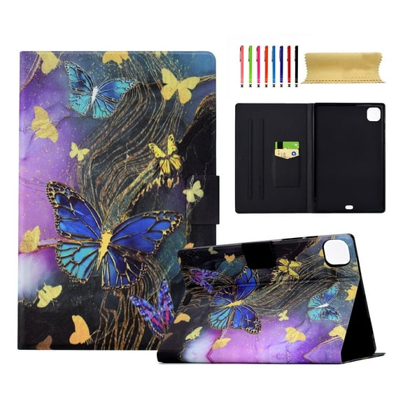 for iPad Air 6th 11" 2024 M2 Case, Pattern PU Leather Full Body Protective Adjustable Stand Cover with Card Pocket Folio Flip Cover for iPad Pro 11 2022/2021/2020/2018/Air 4/Air 5, Gold Butterfly